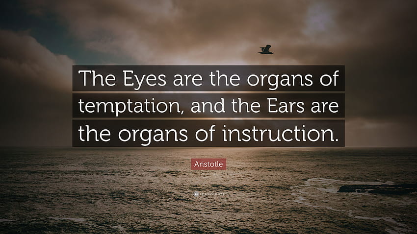 Arystoteles Cytaty: „Oczy są organami pokusy, a uszy organami pouczenia”. Tapeta HD