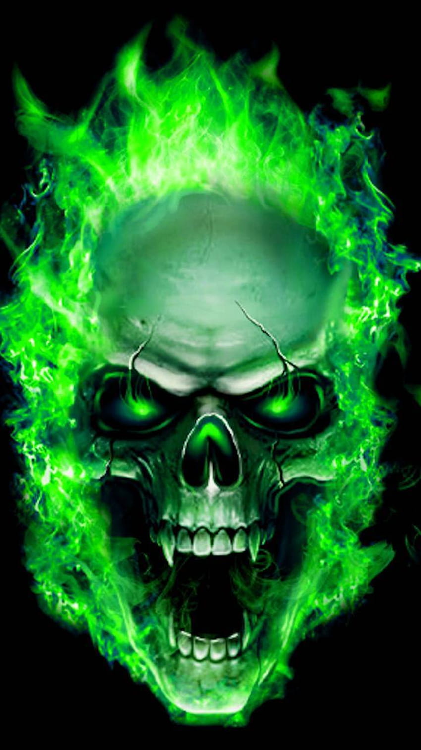 Grüne Flammen von HalfBaked85, grüner Feuerschädel HD-Handy-Hintergrundbild