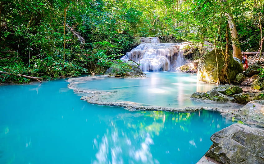 Parc national d'Erawan, cascades, jungle, parc en thaïlande Fond d'écran HD