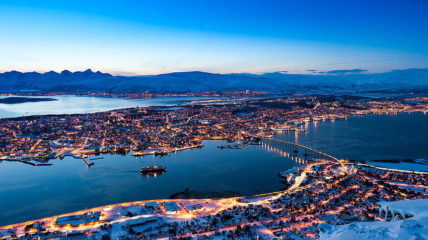 Norwegia Tromso Rivers waktu malam Kota Membangun 3840x2160 Wallpaper HD