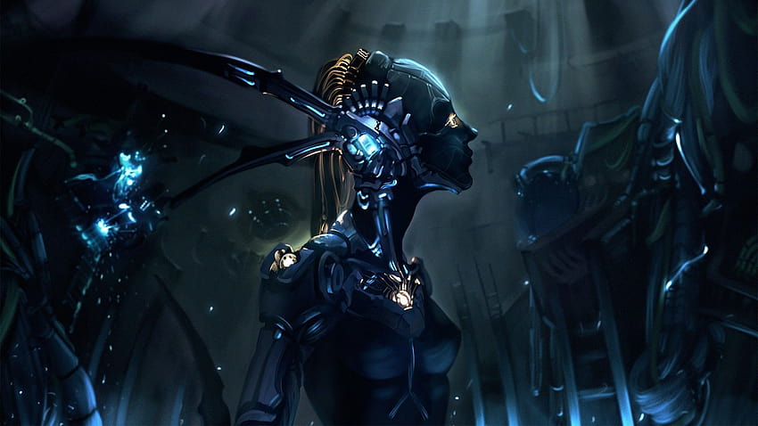 art numérique oeuvre de science-fiction art fantastique robot androïdes et arrière-plans futuristes, robots de science-fiction Fond d'écran HD