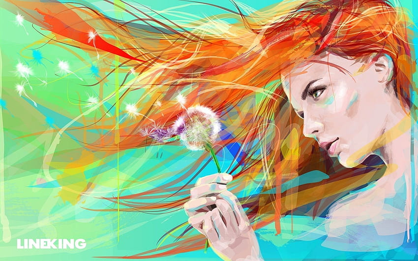 women, Redhead, Face, Dandelion, Artwork, Digital art / and Mobile Backgrounds, face women art HD wallpaper