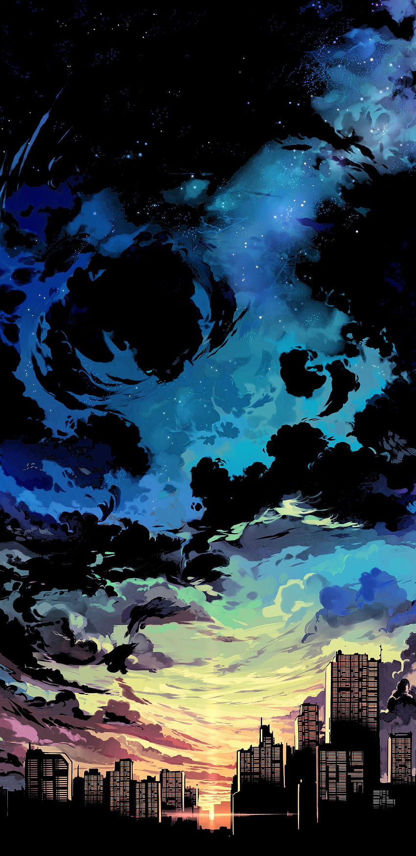 1440x2960] Anime sunset : Latar belakang AMOLED, anime AMOLED wallpaper ponsel HD