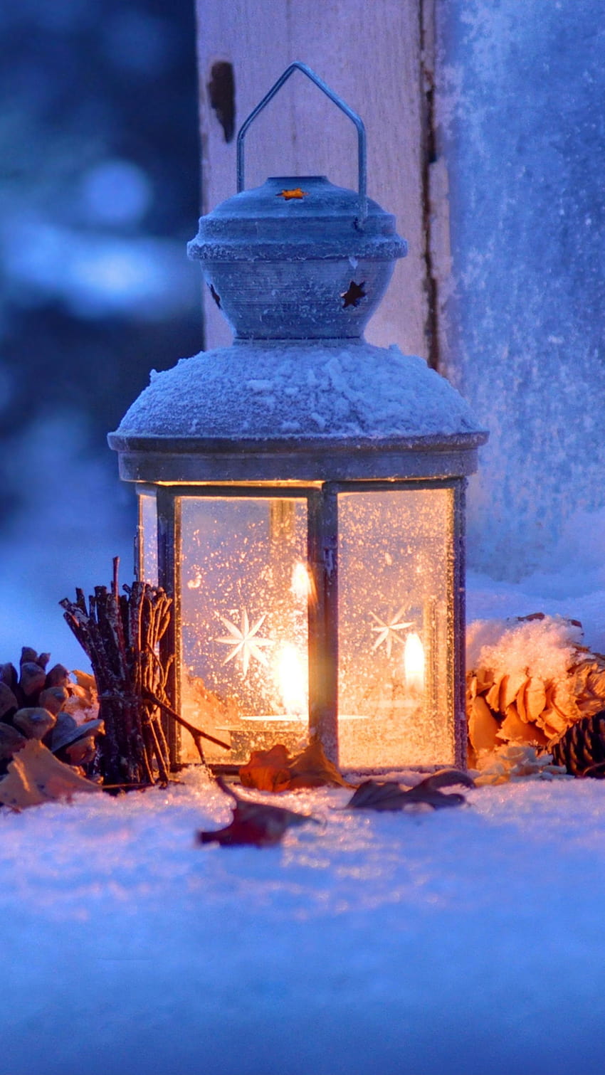 Lantern Snow Winter Christmas Eve Ultra Mobile, winter mobile HD phone wallpaper