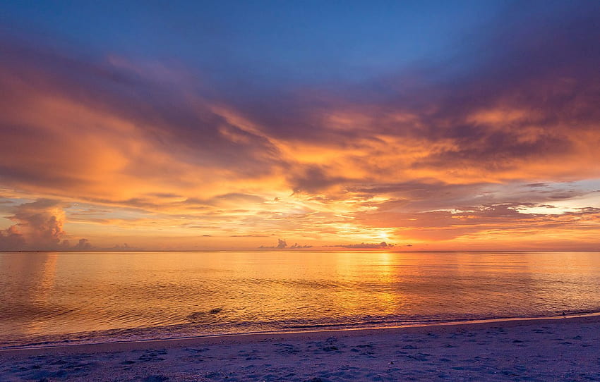 USA, beach, twilight, sky, sea, landscape, nature, sunset, water, clouds, sand, Florida , section природа, florida landscape HD wallpaper