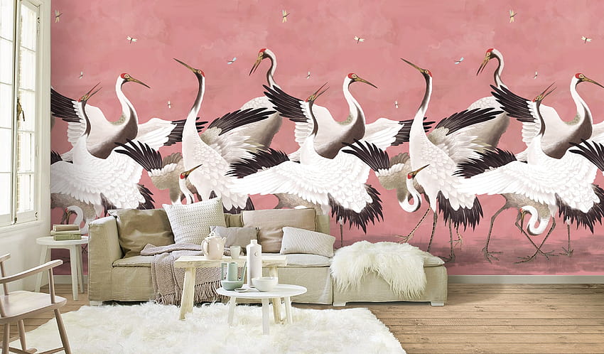 Heron Print  Removable Peel and Stick Mural Japanese Gucci Chinoiserie  Inspired Crane  Temporary Self Adhesive Herons HD wallpaper  Pxfuel