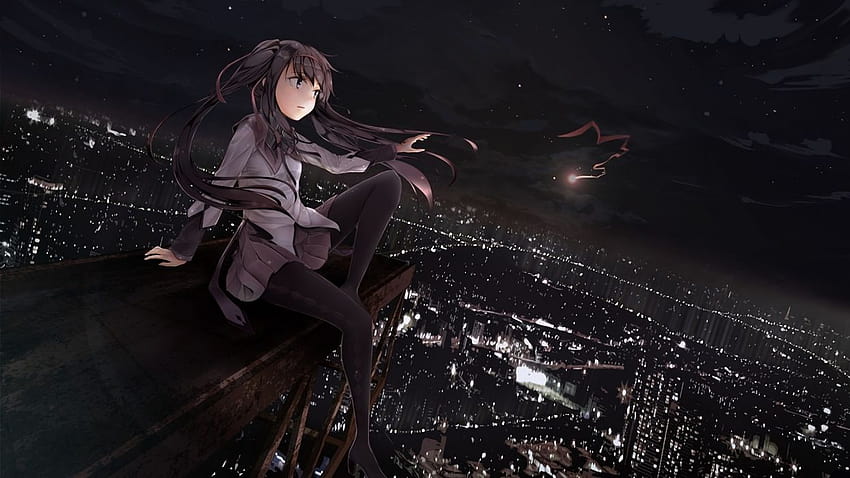 Estrelas noturnas fitas Mahou Shoujo Madoka Magica anime Akemi Homura, casal de anime noturno papel de parede HD