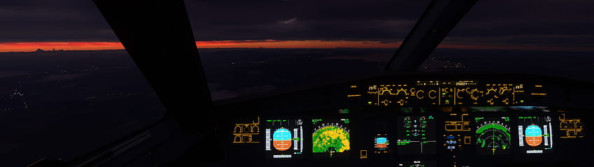 : симулатор на полет, летене, airbus a320, небе, облаци, пилотска кабина, самолет, самолет 5120x1440, пилотска кабина a320 HD тапет
