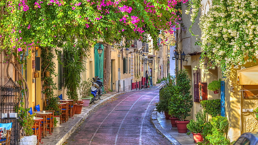 Boczna ulica w Atenach, Grecja Tapeta HD