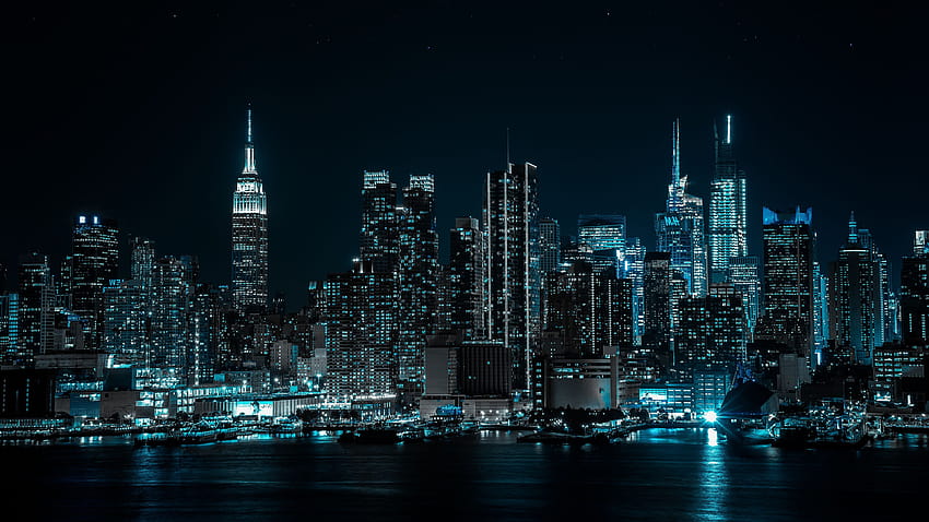 New York City, Cityscape, Night, City lights, Half moon, » , Ultra, new ...