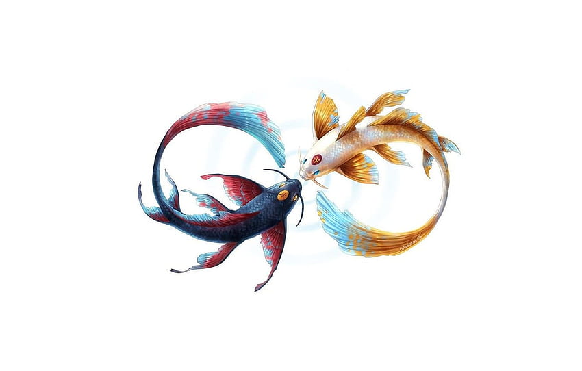 ikan, seni, Yin, Yang, infinity, bagian минимализм, ikan yin yang Wallpaper HD