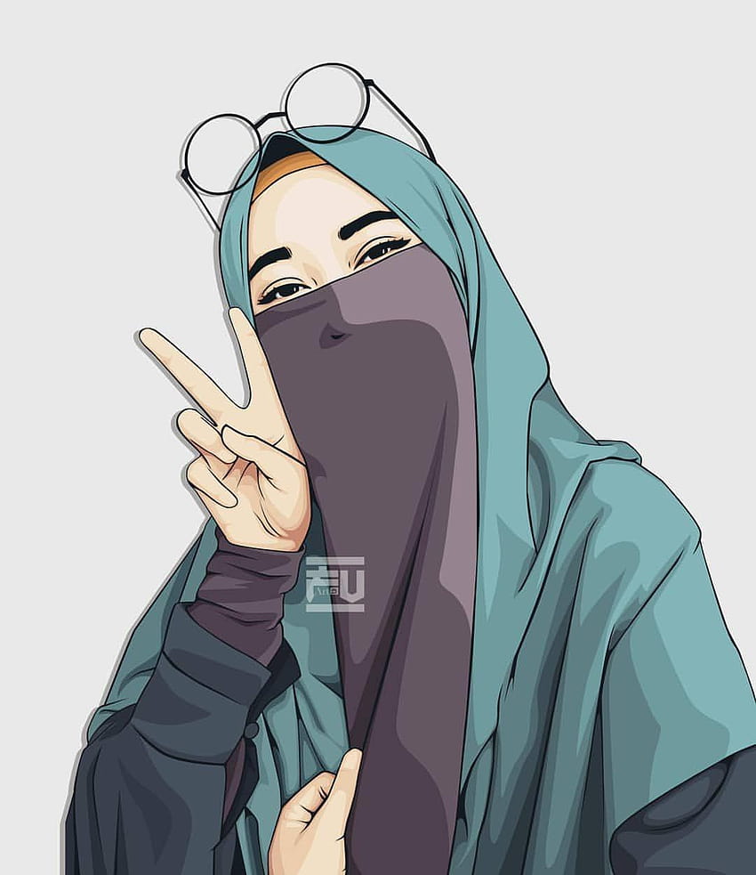 vector, estética chica hijab anime fondo de pantalla del teléfono