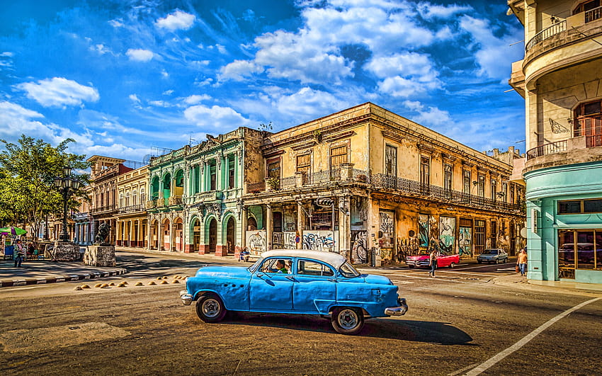 Havana, streets, cuban cities, blue car, R, Cuba, cityscapes with  resolution 2880x1800. High Quality HD wallpaper | Pxfuel