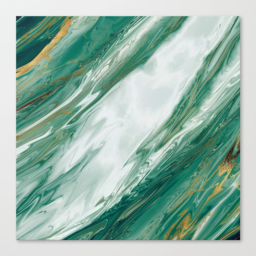 Emerald Jade Green Gold Accented Painted Marble Canvas Print by BlackStrawberry HD phone wallpaper