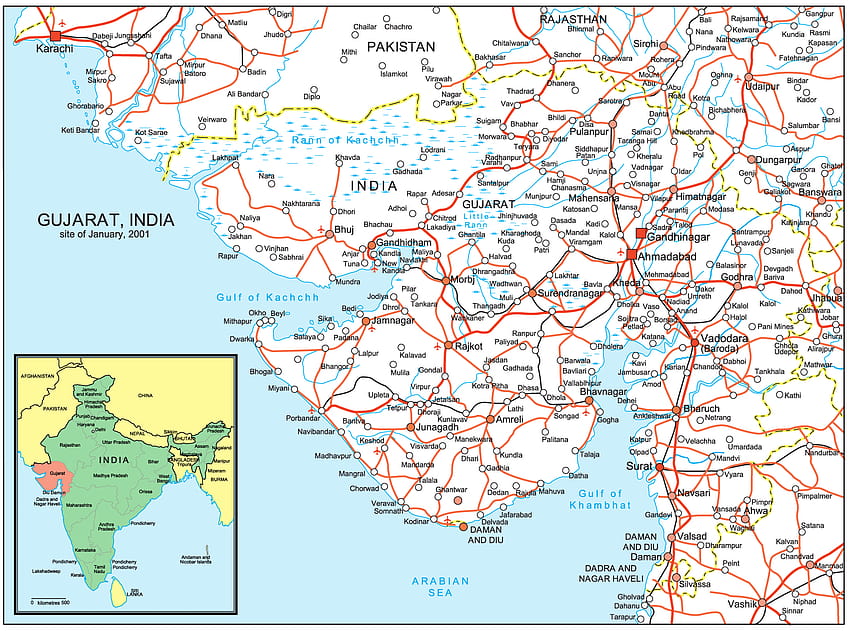 Пътна карта на Гуджарат голяма карта, карта на Гуджарат HD тапет