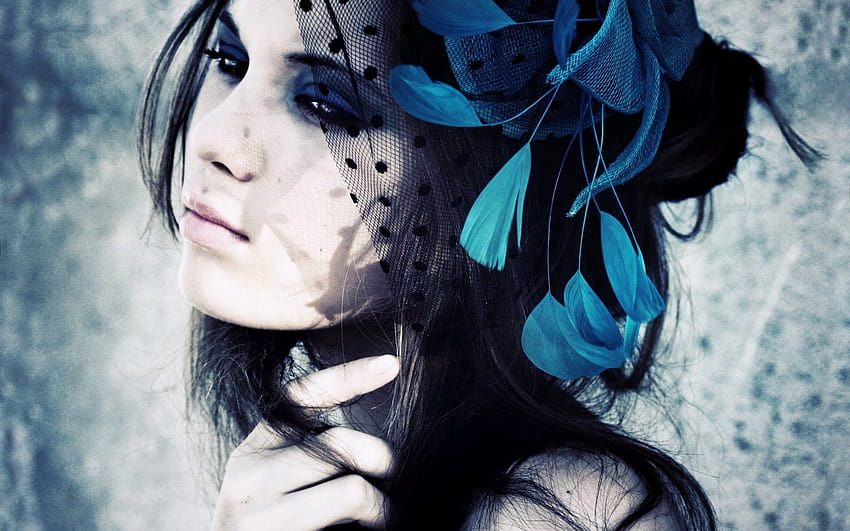 gothic girl ,hair,blue,black hair,beauty,cool, black goth girl HD wallpaper