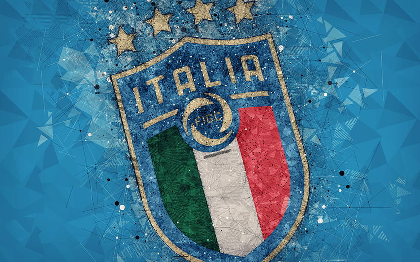 Italy national football team, new logo, geometric art, logo, blue abstract background, UEFA, new emblem, Italy, football, grunge style, creative art with resolution 3840x2400. High Quality, italia calcio HD wallpaper