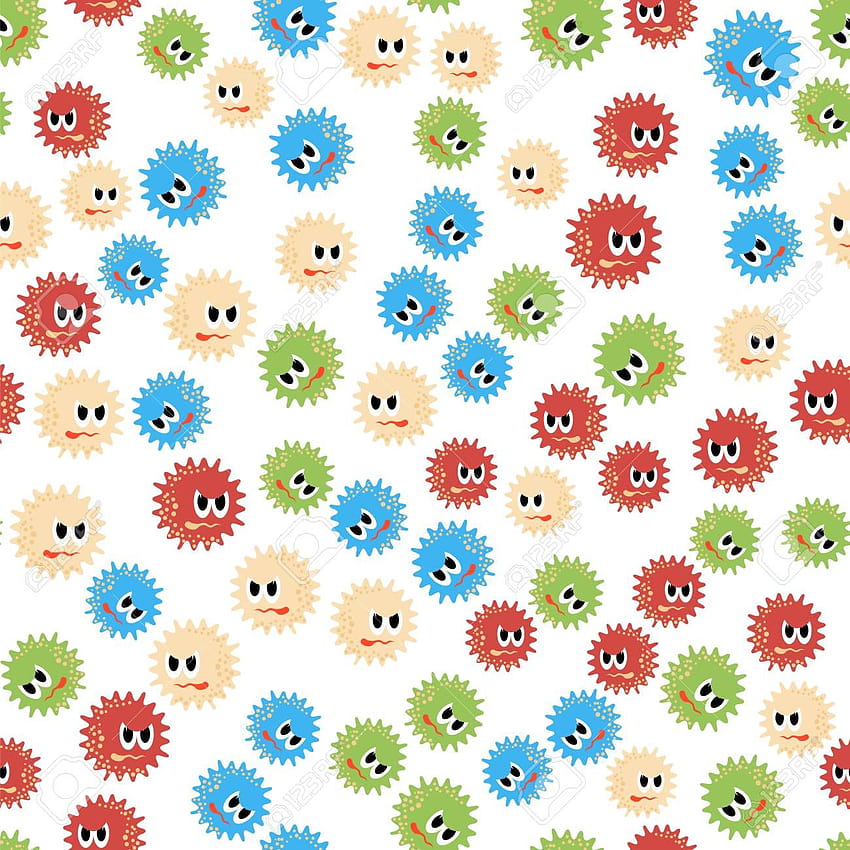 สี Cartoon Microbes Seamless Pattern บนสีขาว, เชื้อโรค วอลล์เปเปอร์โทรศัพท์ HD