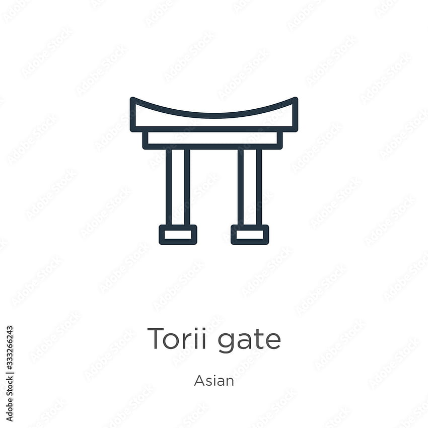 Torii-Tor-Symbol. Dünnes lineares Torii-Tor-Umrisssymbol isoliert auf weißen Hintergründen aus Asien. Linienvektorzeichen, Symbol für Web und mobile Aktienvektoren HD-Handy-Hintergrundbild