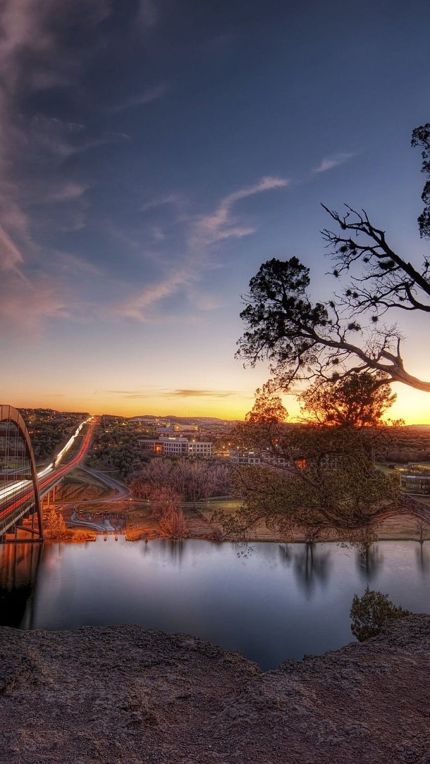 4517769 storm light trails reflection morning river blue long  exposure landscape bridge Lake Austin mist Pennybacker Bridge Austin  Texas traffic Headlights  Rare Gallery HD Wallpapers