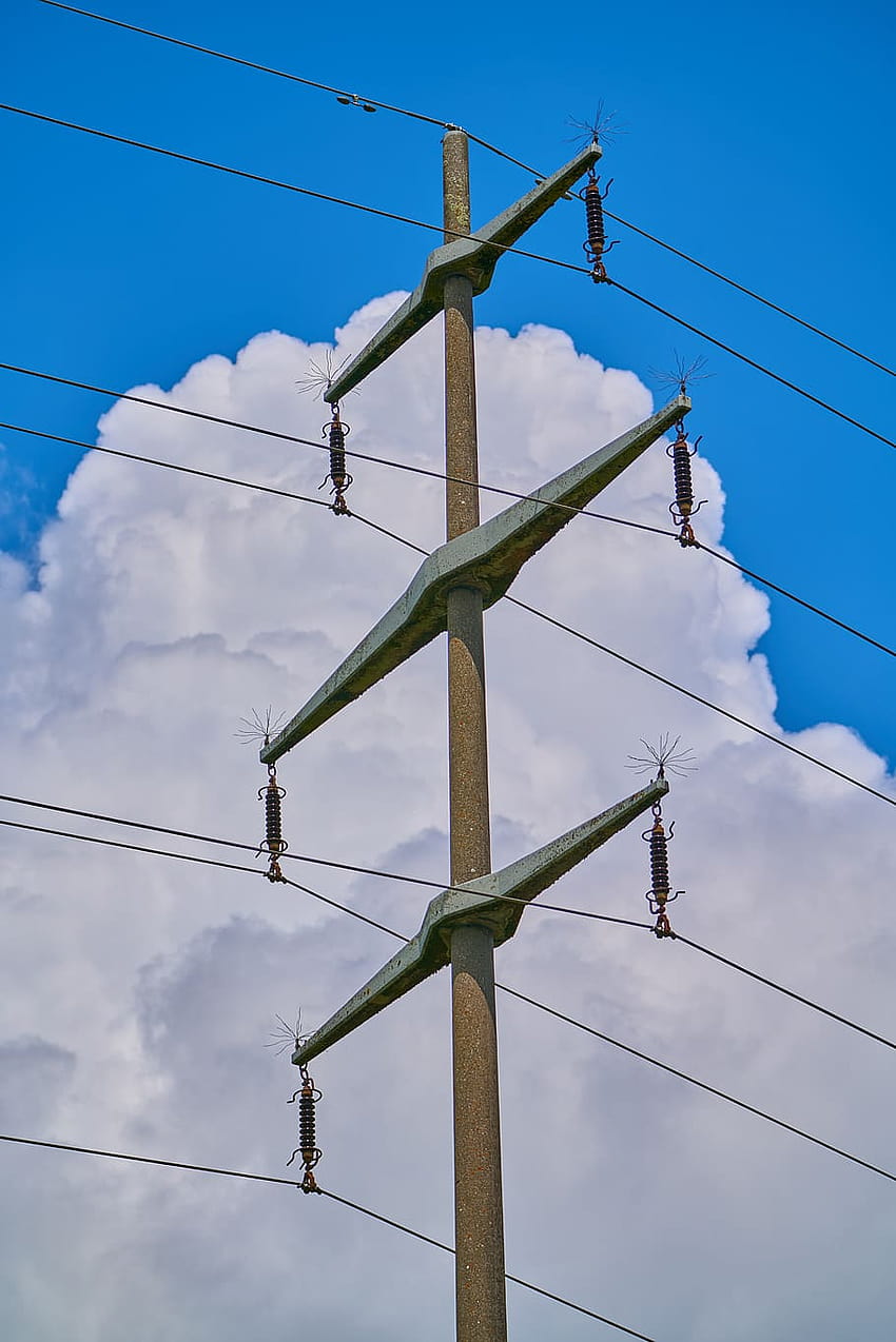 : strommast, wölken, electricity, power poles, high, itachi phone pole HD phone wallpaper