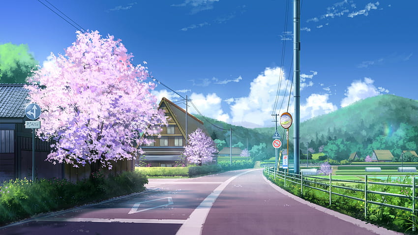 5120x2880 Cherry Blossom, Anime Manzarası, Manzara, Sokak, 5120x2880 anime HD duvar kağıdı