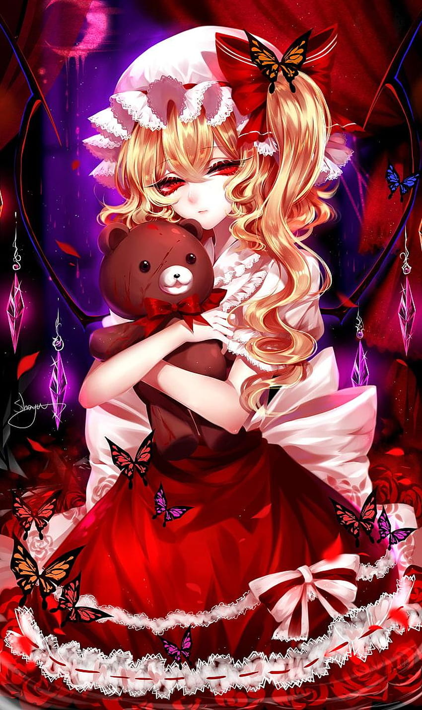 : girl hugging bear plush toy illustration, anime hugging HD phone wallpaper