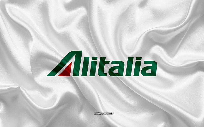 Alitalia logo, airline, white silk texture, airline logos, Alitalia emblem, silk background, silk flag, Alitalia with resolution 3840x2400. High Quality HD wallpaper