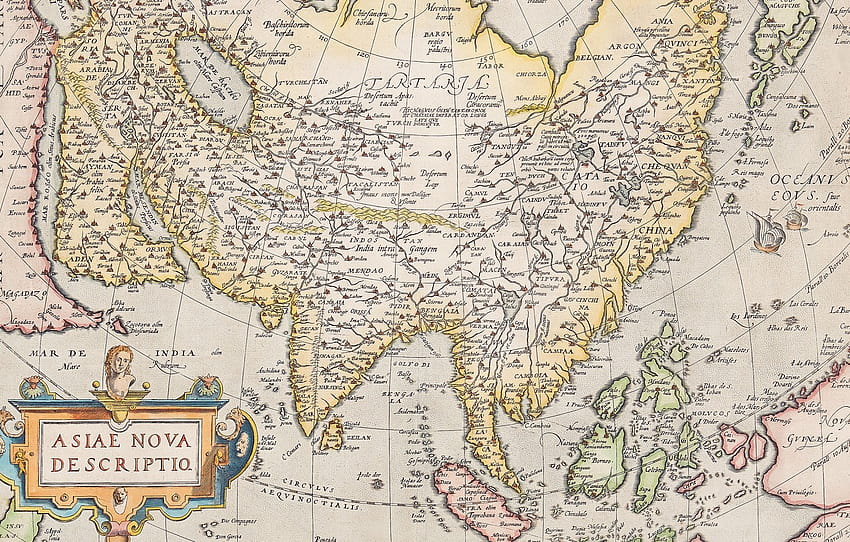 Asia, Atlas, old maps, old maps, Abraham Ortelius, Theatre Of The World, Antwerp 1574, asian map HD wallpaper
