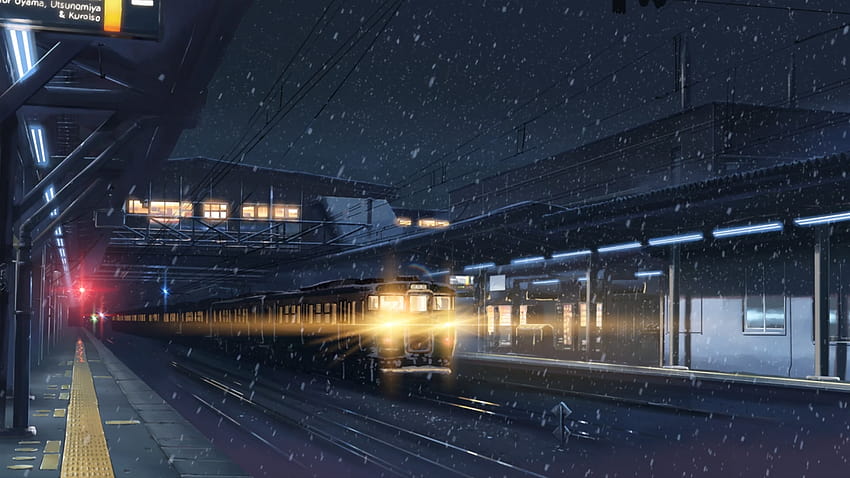 4594212 station, Centimeters Per Second, Shinkai , winter railroad night HD wallpaper