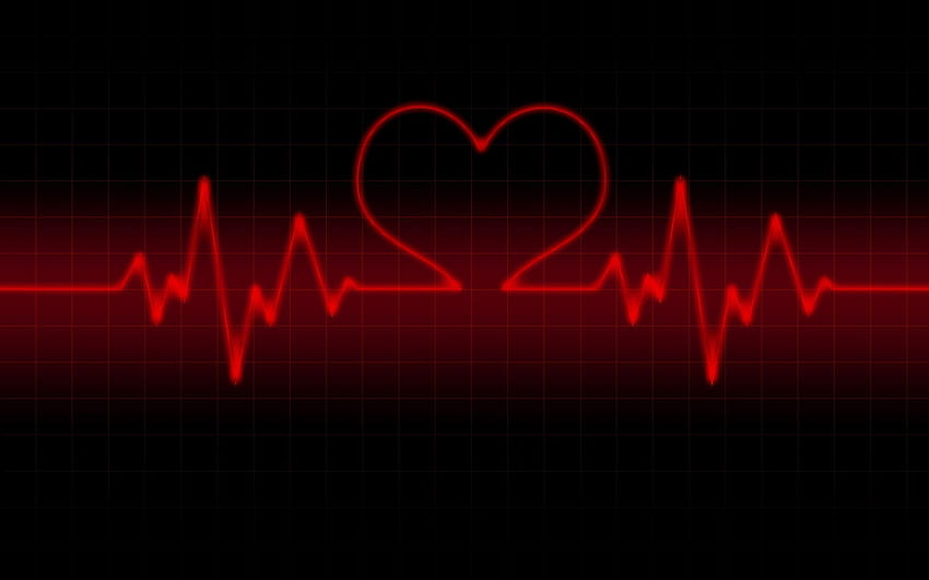 linea della vita frequenza cardiaca San Valentino rosso e nero, cuore nero Sfondo HD