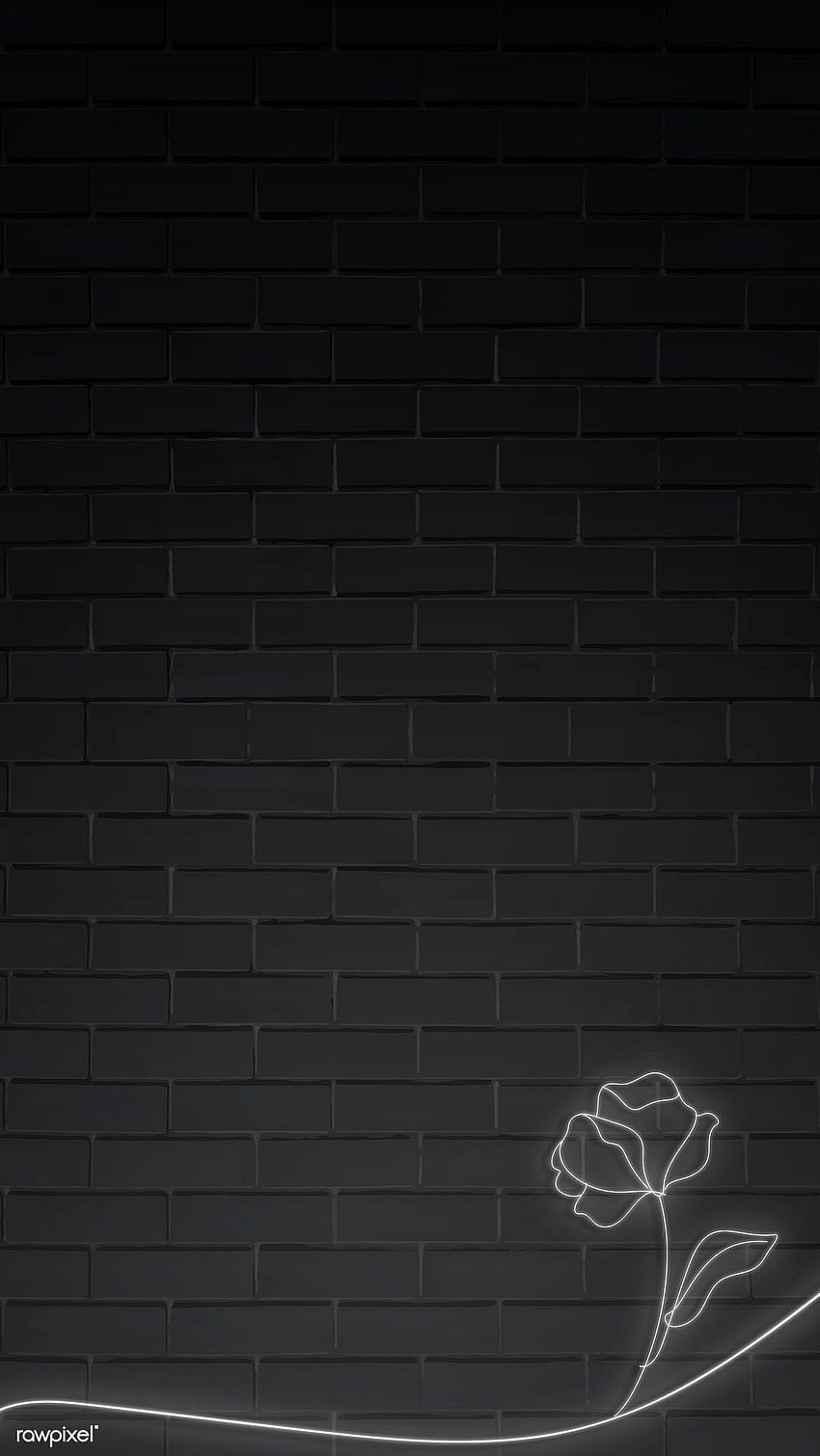 illustrazione premium di luci al neon fiore sul muro di mattoni neri Sfondo del telefono HD