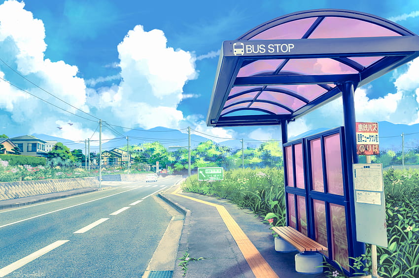 Anime Otobüs Arka Planları, otobüs durağı HD duvar kağıdı