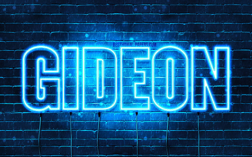Gideon, with names, horizontal text, Gideon name, blue neon lights, with Gideon name with resolution 3840x2400. High Quality HD wallpaper