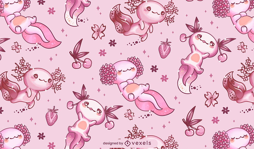 Axolotl Kawaii Pattern Design Vector, axolotl cute HD wallpaper