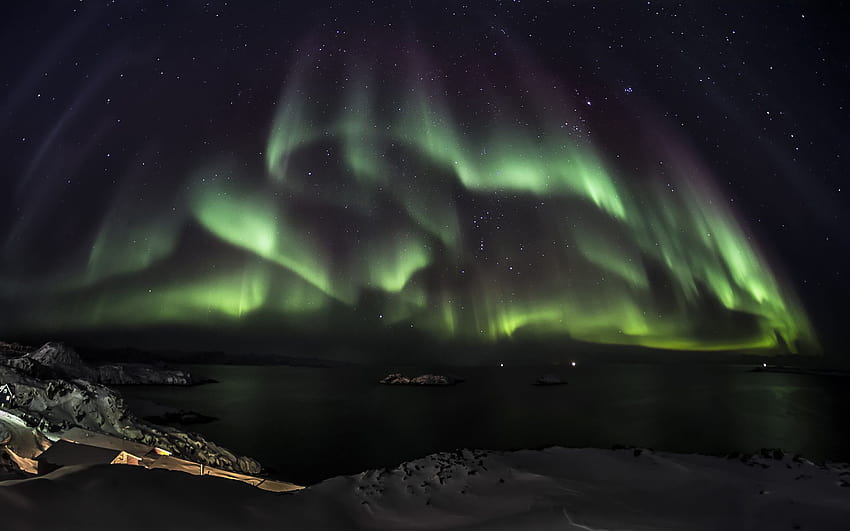 Aurora Borealis Northern Lights Night Green Stars sky e, aurora borealis and mountain HD wallpaper