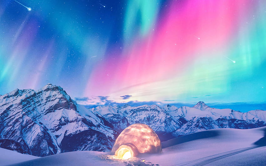 3840x2400 หิมะ ฤดูหนาว ไอซ์แลนด์ แสงออโรร่า แสงเหนือ พื้นหลัง และ ฤดูหนาวสีชมพู วอลล์เปเปอร์ HD