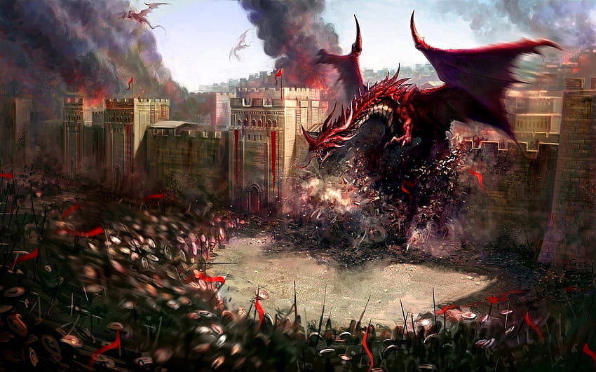 Exército Batalha Dragão Cidade Dragão Ataque papel de parede HD