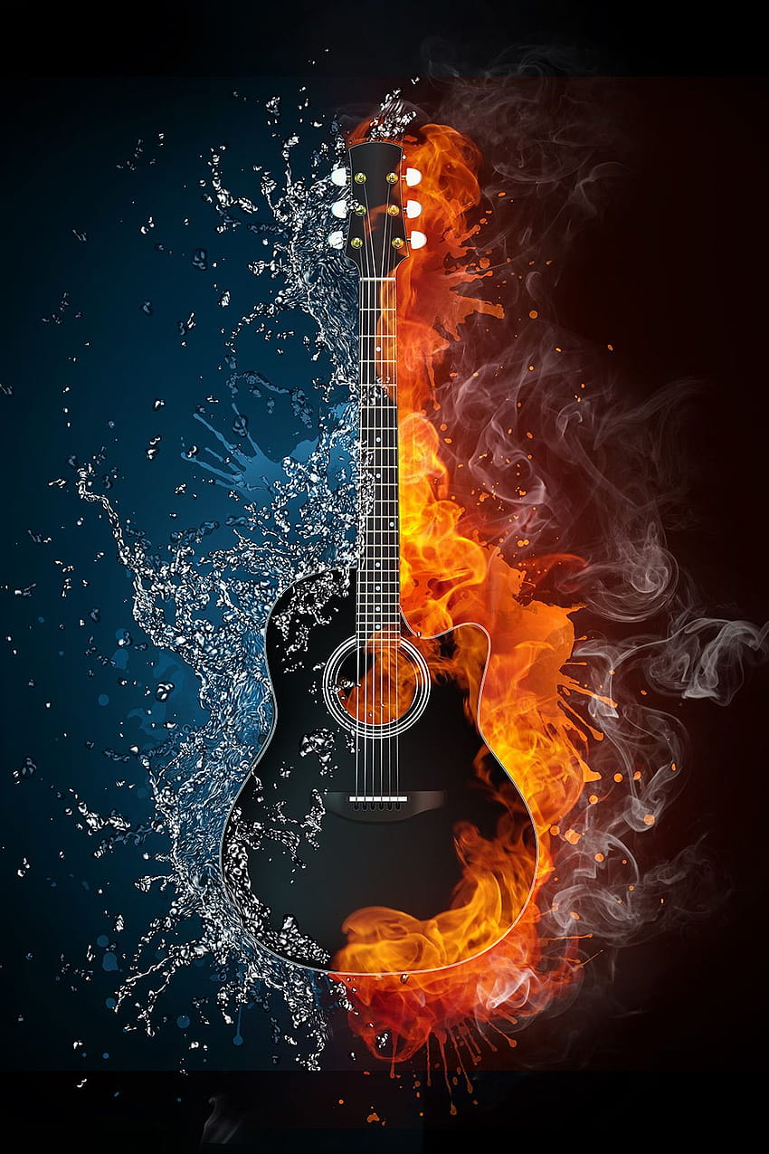 Guitarra en llamas, guitarra en llamas fondo de pantalla del teléfono