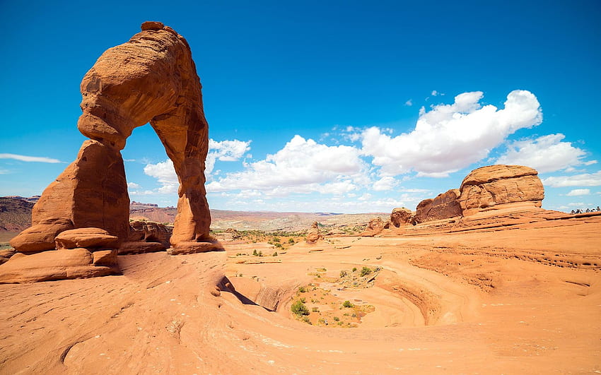 Brown rock formation, desert, rock formation, landscape, arches national park landscape HD wallpaper
