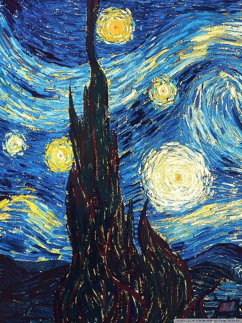 Vincent Van Gogh Starry Night คอมพิวเตอร์ แวนโก๊ะคืนเต็มไปด้วยดวงดาว วอลล์เปเปอร์โทรศัพท์ HD