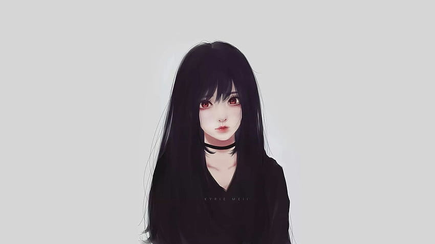 Anime, anime girls , black hair, Kyrie Meii, portrait, looking at camera • For You For & Mobile, aesthetic gray and red anime girls HD wallpaper