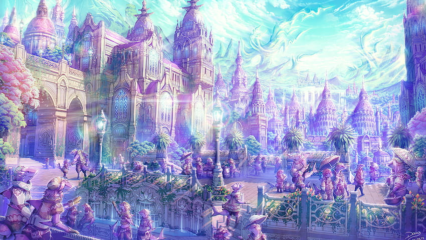 Anime artistic cities fantasy soft castles landscapes places, beautiful fantasy castle HD wallpaper