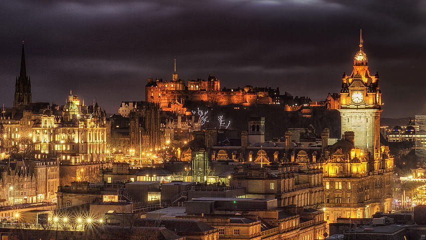 Edinburgh İskoçya Birleşik Krallık Kaleler gece Şehirler HD duvar kağıdı