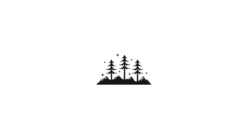 illustration, White background, Pine trees, Trees, Mountains, Minimalism, Monochrome / and Mobile Backgrounds, minimalist mountain black and white HD wallpaper