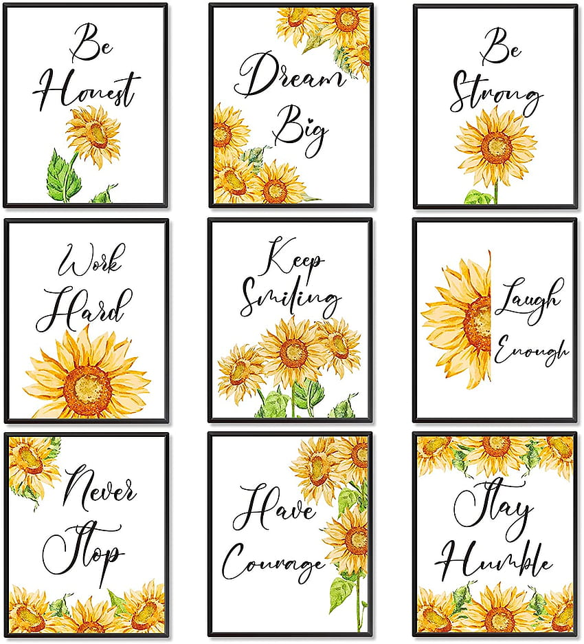 9 Pieces Watercolor Sunflower Inspirational Quotes Wall Art Posters Prints Motivational Watercolor Sunflower Posters for Living Room Bedroom Classroom College Kitchen Dorm Unframed, 8 x 10 Inch : Home & Kitchen HD phone wallpaper