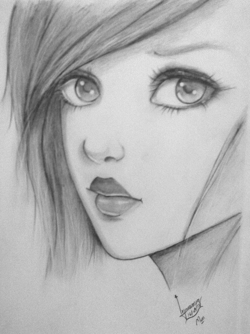 simple girl pencil art