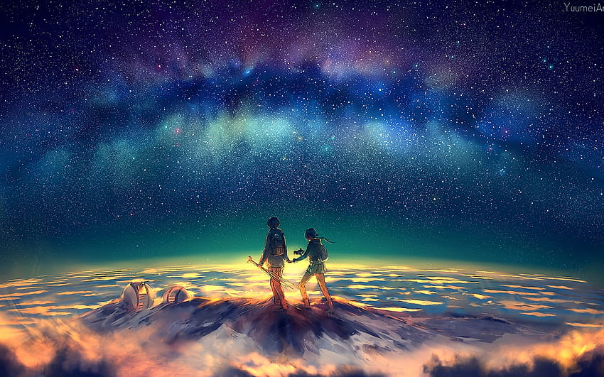 Anime Stars Night Sky Summit PC, อะนิเมะพีซีท้องฟ้ายามค่ำคืน วอลล์เปเปอร์ HD