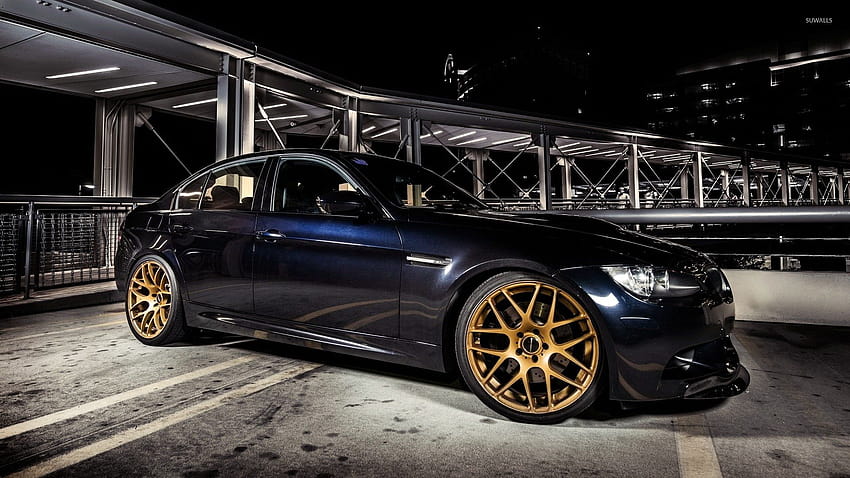 Golden rims on a BMW M3 with, car rims HD wallpaper