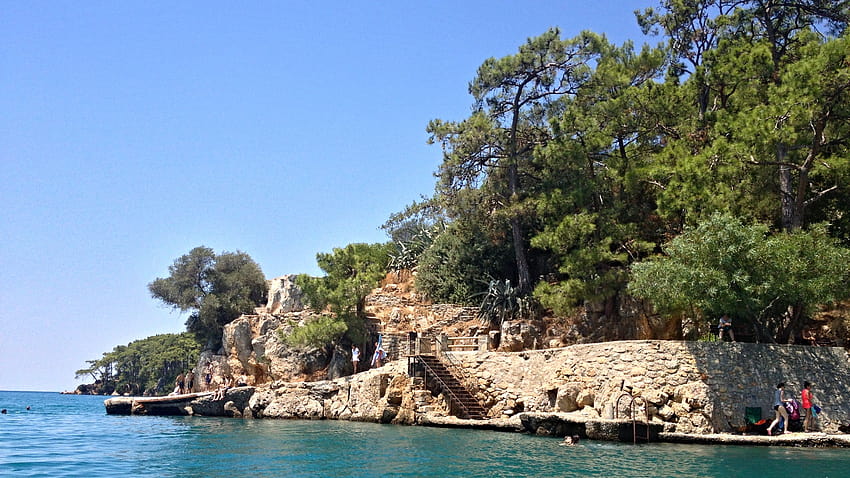 : blue, summer, tree, green, beach, sport, swimming, Turkey, fun, akyaka, iPhone, mugla 3264x1835 HD wallpaper